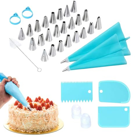 Set di sac à poche e punte, riutilizzabili, per glassare la glassa, set di sac à poche e punte, per dessert, pasticceria, torta, cupcake, biscotti, compleanni, matrimoni, anniversari, feste
