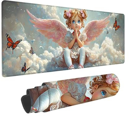 Tapis de Souris de Jeu, 800 x 300 mm XXL Tapis Souris Gaming Grand, Antidérapant Étanche, iExtended Long Clavier Mouse Pad XXL, Accessoire Bureau, pour Gamer, Ordinateur, PC (Ange Fille) i-773