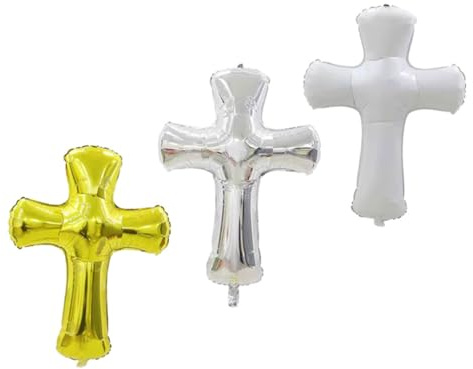 Homoyoyo Globos de Aluminio en Forma de Cruz para Bautizo Ñiño, 3 Piezas (,), Decoración para Fiesta, Globos Cruzados para Comunión y Shower