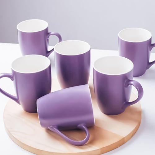 Coffee Mugs Set of 6, 12oz Ceramic Coffee Mugs with Handle, Colorful Matte Porcelain Coffee Mug for Latte, Tea, Cocoa, Cappuccino, Cups for Women Men for Home Restaurant Mug (Purple)
