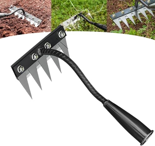 Rateau De Désherbage, Outil pour Desherber, 5/6/7/8 Dents Râteau De Désherbage en Acier Robuste | Outil Résistant pour Entretien De Jardin Et Élimination des Mauvaises Herbes (5 Dents)