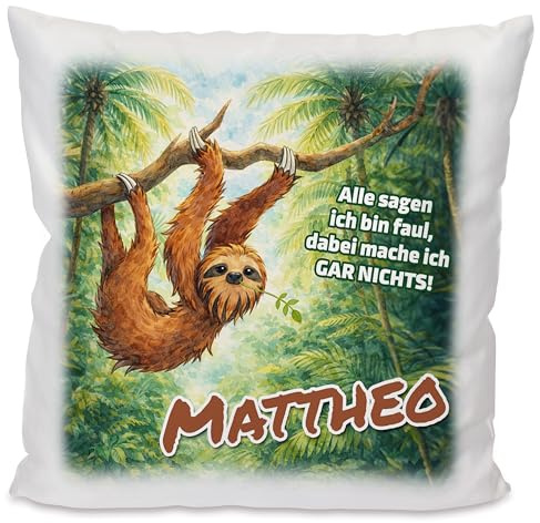 Unikatolo Kissen mit Name personalisiert, Geschenkidee für Kinder & Erwachsene, Namenskissen, Kissen für Paare, Geschenk zum Geburtstag, Weihnachten, Ostern (Faultier)