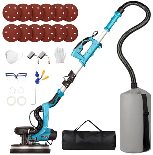 Cutforge Drywall Sander with Vacuum Auto Dust Collection LED Light 1050W | 7 Speeds Wall Sander, Foldable Extendable Electric Drywall Sander for Walls Popcorn Ceiling, 12 Pcs Sanding Discs, Blue