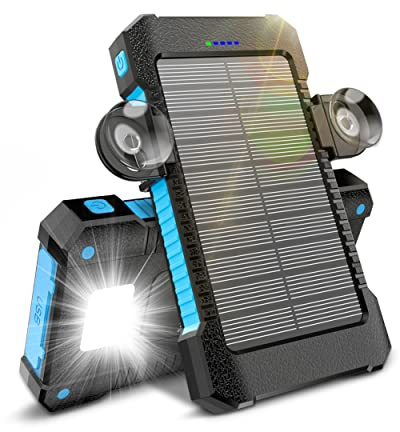Powerbank solare con supporto a ventosa, batteria esterna Powerbank con 3 porte USB e torcia (blu)