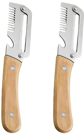 Set 2 Pelapatate Multifunzione Professionale in Acciaio, Inossidabile con Manico in Legno Ergonomico, Utensile 3 in 1 Sbucciatore Affettatore con Apribottiglie per Frutta Verdure (Affettatore-2pc)