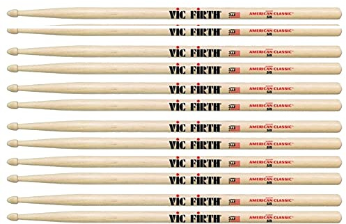 Vic Firth 5B Wood Tip Drum Sticks (6 Pair Bundle)