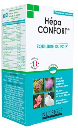 NUTRIGÉE - Hépa Confort - Équilibre Du Foi - Régule le Fonctionnement du Foi, ainsi que le Métabolisme Des Lipides & de L'Homocystéine - 60 Comprimés - Programme de 30 Jours - Fabriqué en France