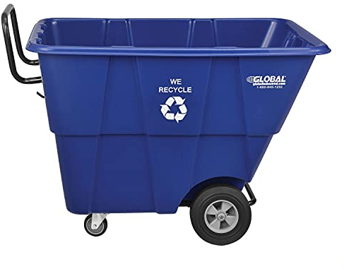 Global Industrial Standard Duty Plastic Recycling Tilt Truck 1/2 Cubic Yard Capacity 850 Lb. Capacity, Blue, Cart for Construction Commercial Industrial Transportation