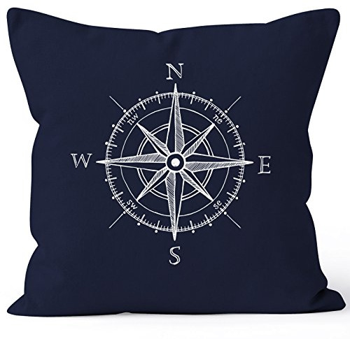 MoonWorks Kissenbezug Wind-Rose Kompass Kissen-Hülle Deko-Kissen 40x40 Baumwolle Navy Unisize