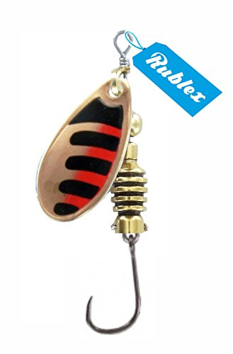 Rublex - Pack de 5 Cucharillas de Pesca Celta-3 CNR | Cebo Artificial de Pesca con Anzuelo Simple sin Muerte Fácilmente Intercambiable con Sistema Quita-Vueltas, Color CNR Cobre Negro Rojo, 5gr