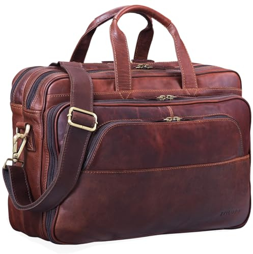 STILORD Artemis Vintage Lehrertasche Leder Aktentasche Herren Damen Businesstasche groß für Zwei Aktenordner 15,6 Laptoptasche Echtleder Farbe:Cognac - Dunkelbraun