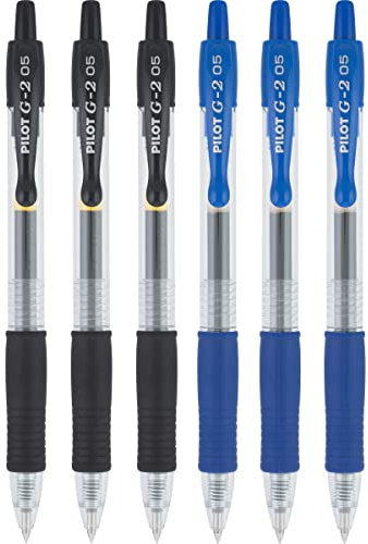 Pilot G2 Kugelschreiber, einziehbar, extra fein, 05 Pt, Schwarz und Blau, 6 Stück