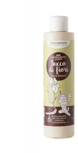 La Saponaria Iris y Jengibre Limpiador Corporal, Gel de Ducha, Gel de Baño, Vitaminas y Antioxidantes, Revitalizante, Natural, Vegano, Libre de Crueldad, Plástico Biodegradable, Orgánico, 200 ml