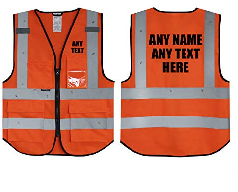 Personalisierte Salzmann 3M Warnweste mit Text oder mehrfarbigem Logo und Mehreren Taschen, hergestellt mit 3M Reflektierendem Material - Orange hochsichtbar Sicherheitsweste Arbeitsweste