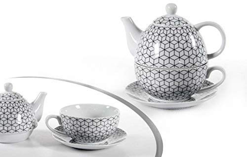 Gicos Set thè Tazza con teiera e piattino in Porcellana Decoro cubi 15,5+13,5 CM ELA-780813