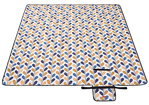 SONGMICS Picnic Blanket, 200 x 200 cm, Large Waterproof Picnic Mat for Camping, Park, Garden, Beach, Machine Washable, Foldable, Leaf Pattern GCM87CU