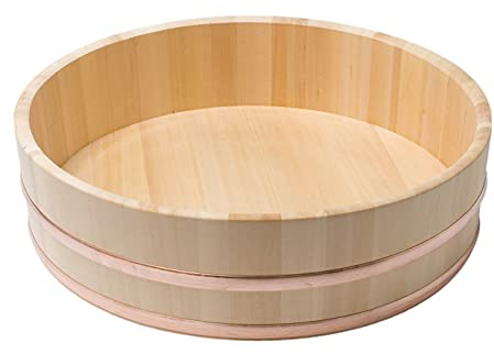 JapanBargain, Large Japanese Wooden Hangiri Sushi Oke Rice Mixing Bowl Tub for Sushi Restaurant Sawara Cypress Wood 13 inches Diameter Made in Japan (33 cm)
