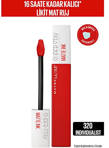 Maybelline New York Tinta Labbra a Lunga Durata, Effetto Matte e Colore Intenso, Tenuta fino a 16 Ore, No Transfer e Senza Sbavature, SuperStay Matte Ink, Tonalità: Individualist (320), 5 ml