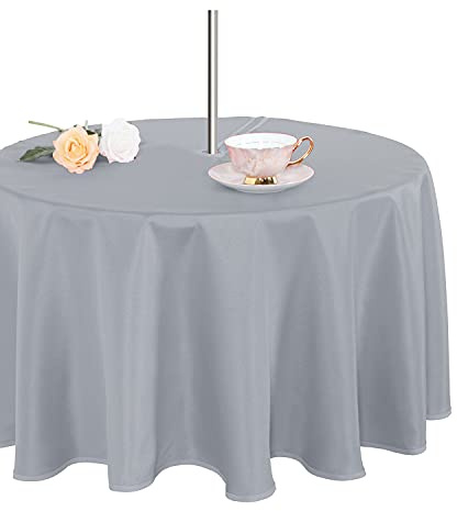 Fitable Nappe d'intérieur/extérieur avec trou pour parasol et fermeture à glissière, étanche, infroissable et lavable, pour printemps/été/fête/pique-nique/barbecue/terrasse, ronde, gris argenté 70R