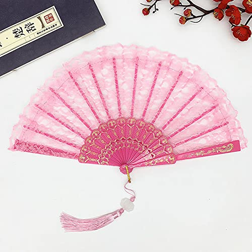Handfächer Spitze,Fächer Hochzeit,Vintage FaltbHandfächer Spanische Viktorianischen Faltfächer für Abkühlung im Sommer,Hochzeiten,Geburttag,Party,Halloween Karneval,Fasching,Tanzen Hand Fan,Rosa