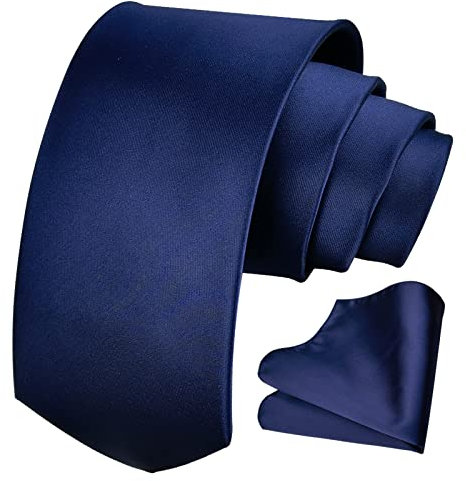 Bon4Extrao Krawatte Blau für Herren, Klassische Krawatte Dunkelblau mit Einstecktuch Set Breite 8.5cm für Büro festliche, lebendige Farbe Perfekt für jede Gelegenheit
