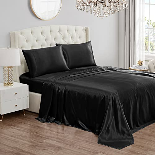 Juicy Couture Juego de sábanas de satén tamaño Queen, Juego de sábanas de satén Sedoso con Bolsillo Profundo con 1 sábana Bajera, 1 sábana encimera y 2 Fundas de Almohada, Resistente a Las Arrugas y