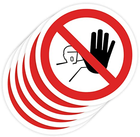 Pegatinas Prohibido 5ud Adhesivos de 14 cm Cartel Prohibicion Señal Laboral Industrial (14 cm, PASAR)