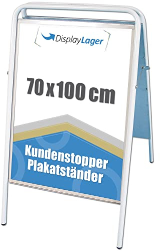 Displaylager - Kundenstopper in Stahl - EXPO Sign 70 x 100 cm, Weiß | Plakatständer für 2 Plakate | Wetterfest mit entspigelten APET/Akryl Frontplatten