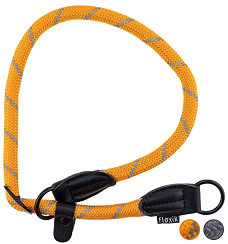 Floxik Retrieverhalsband orange | robust dressyrhalsband med dragstopp för medelstora och stora hundar, halsomkrets 30-60 cm, 1,2 cm
