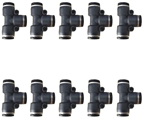 1/4 inch Air Hose T Connector Plastic Pneumatic Quick Push to Connect Tee Fitting (10Pcs)