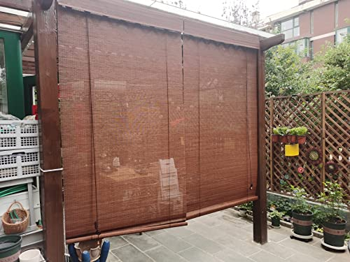 LSMKKA Bambusrollo Rollos Aus Bambus Für Den Außenbereich Patio Lang 1/2/ 3 M, Innen Außen Wetterfest Mit Flachvolant, Sichtschutzvorhang Lichtfilternder Sonnenschutz, Dunkelbraun, 0.5x2.4m