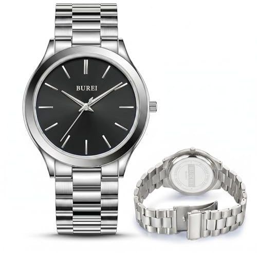 BUREI Herren Uhren 44mm Armbanduhr Herren mit Japanischem Quarzwerk – Minimalistische große Kleideruhr aus Edelstahl | schweres Design | Geschenk für Männer