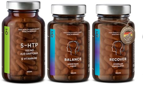 CLAV Set Stimmung - N°5 Balance Dopamin Booster + N°6 Recover besser schlafen mit Melatonin hochdosiert + Griffonia 5-HTP + Vitamin B6 - Anti-Stress Nervennahrung für gute Laune