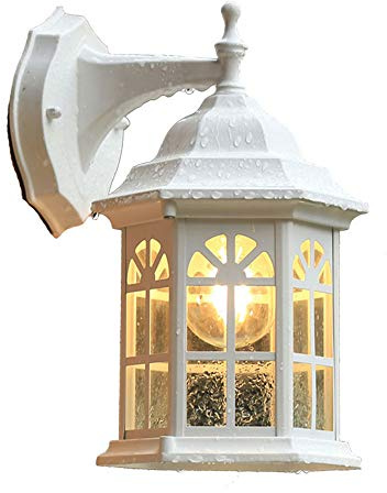 Mengjay Vintage Landhaus E27 Außenleuchte, Außen Wasserdicht IP23 Wandlampe, Wandleuchte aus Aluguss und Glas, Schlafzimmer Nachttisch Wandbeleuchtung, für Garten Balkon Flur Haus Eingang (Weiß)