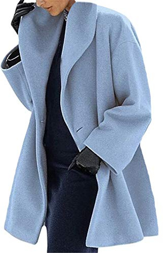 ORANDESIGNE Damen Wollmantel Trenchcoat Jacke Lang Warm Wintermantel Übergangs Jacke Parka mit Reverskragen Blau L