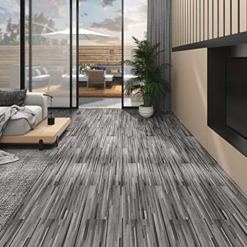 HOMIUSE Revêtement de sol stratifié PVC 5,26 m² 2 mm rayé gris PVC autocollant pour cuisine, salle de bain, couloir, salon, facile à monter