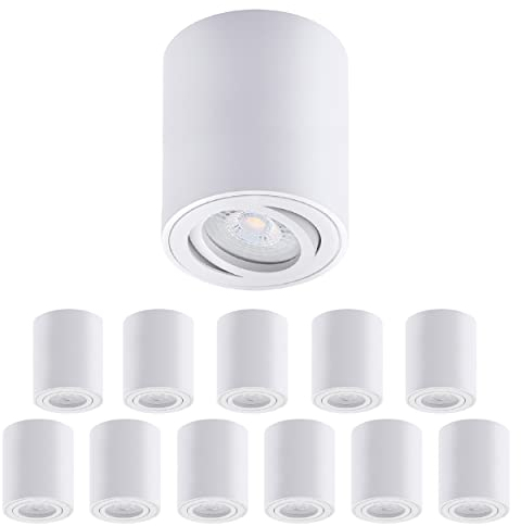 Oktaplex 12 Stück Aufbaustrahler Weiß - inkl. LED Modul dimmbar 5W 230V 3000K Warmweiß 80x85mm Aufputz Aufbauspot Lile M Aluminium Schwenkbar