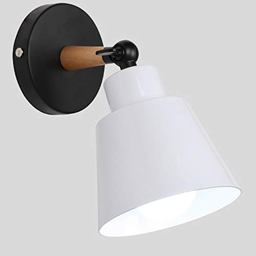 Mengjay E27 Wandleuchte Skandinavisch Makaron Holz für Schlafzimmer Deko | 180° drehbarer Lampenkopf; matte Metallabschirmung mit Holzmaserung; passend für Flur Studie Diele; einfache Wandmontage