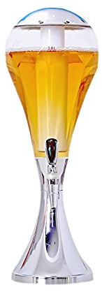 Dispensador de Torre de Cerveza Dispensador de cerveza de 100 onzas, dispensador Bebida esférica con luces de tubo de hielo y grifo, Fiesta Noche Jugo bebida Torre de cerveza, Plata Torre Cerveza/Disp