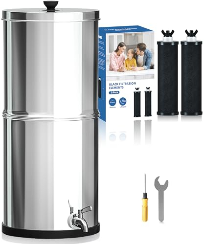 Purewell Filtre à Eau par Gravité 8,5L - Système de Filtration Familial avec Charbon Actif - Purificateur d'Eau pour Robinet et Eau de Pluie - Technologie Ultrafiltration - Grande Capacité