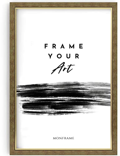 Monframe Bilderrahmen Bellevue - 48x68 cm - Gold gewischt - Posterrahmen mit Acrylglas - MDF Holz Rahmen