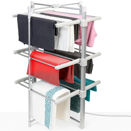 UR CHOICE 3-Tier Electric Heated Clothes Airer, 24-Bar Aluminium 12.5M Electric Drying Rack, Foldable Energy Efficient Indoor Clothes Horse Rack for Towels & Bedding