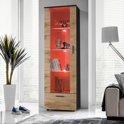Komodee Vitrine Alessandria A2 Schwarz/Wotan 60x192x42 cm