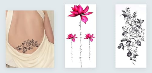 2 Blätter Temporäres Lotusblumen Tattoo Rose Tattoo Blumen Tattoo QC656 904
