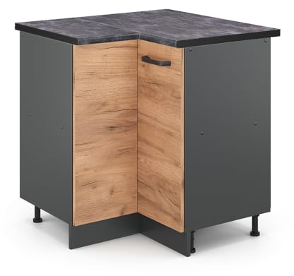 Vicco Eckunterschrank R-Line, Goldkraft Eiche, 75.6 cm | Verbindet zwei Küchenseiten · AP Anthrazit inkl. · Höhenverstellbare Füße · 1 Einlegeboden · 1 Tür