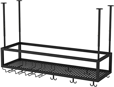 IBOWZ Deckenverzierung Deckenregal Deckenregal aus Metall, Höhenverstellbar, Weinglashalter, Weinhalter, Weingläser, schwarzes Dekorationsregal für Bars, Restaurants, Küchen