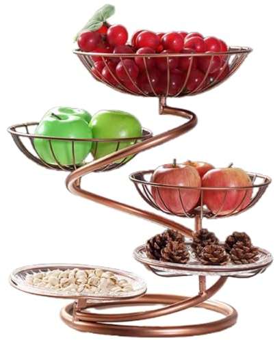 Obst Obstkorb Etagere 5 Etagen, Obstetageren Obstschale Metall Matt for Mehr Platz Auf Der Arbeitsplatte Küche Etageren Mit Obstschalen Organizer for Brot, Snacks, Gemüse(Bronze)