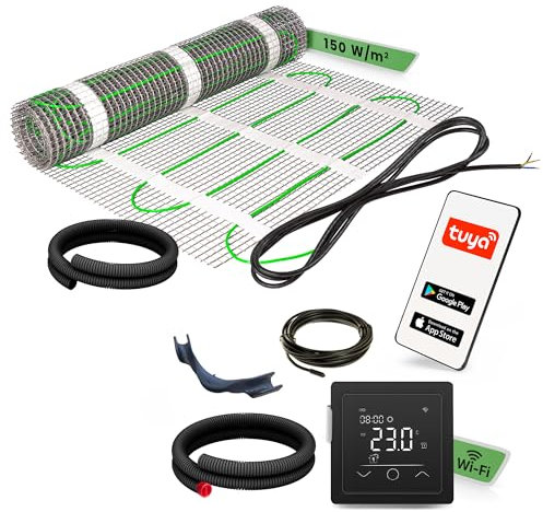 EH Expert EcoPRO Heizmatten Set | 150 W/m² | 12 m² | Elektrische Fußbodenheizung - für Fliesen, Naturstein, Teppich, Vinyl und Laminat, inkl. Installationsmaterial, mit WLAN Touchthermostat (Schwarz)