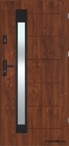 Außentür, Stahl-Haustür mit venezianischem Spiegel, Modell Hanover Nero, dick und warm, 72 mm, Größe 90 cm, Rechte Tür, sofort verfügbar