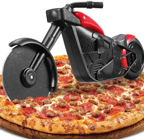 CVNRCLP Motorrad-Pizzaschneider - Einzigartiger Motorrad-Pizzaschneider mit super scharfer Edelstahlklinge und Antihaftbeschichtung, kreatives Küchenutensil mit Ständer